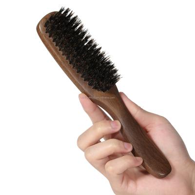 China Custom Made Walnut Handle Men's Grooming Boar Bristle Beard Brush Waterproof Curved Natural Wooden Beard Brush for sale