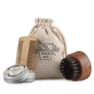 China Gift Box Beard Grooming DEEP CLEANING Kit --Boar Hair Brush and Beard Comb with Beard Balm Shaving Brush Handles for sale