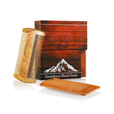 China Comfortable Man Grooming Care Shaving Comb Set Mini Comb Box Multi Function Beard Comb Sandalwood with Leather Bag and Gift Boxes for sale