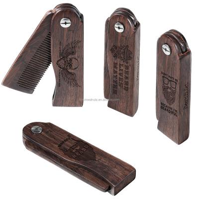 China Beard Beauty Care 100% Natural Wood Folding Black Walnut Beard Comb For Portable for sale