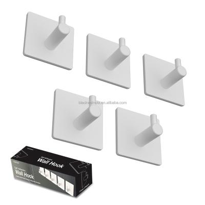 China Workable Custom Single Hook Bathroom Square Shape Robe Hook Stainless Wall Mount Punch Free Hooks for sale