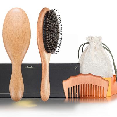 China Anti Static Natural Wood Boar Bristle Natural Beech Bristle Nylon Hair Brush for sale