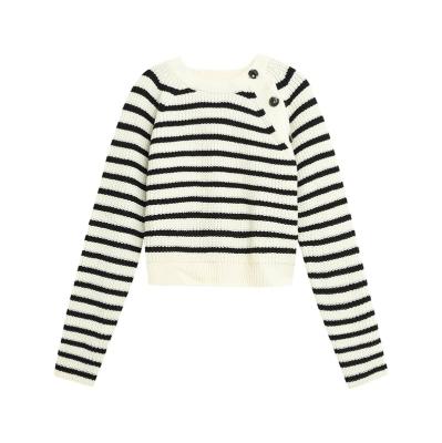 China Soft Anti-wrinkle Fashion Stripes Sweater Custom Knit Knit Sweater Women for sale