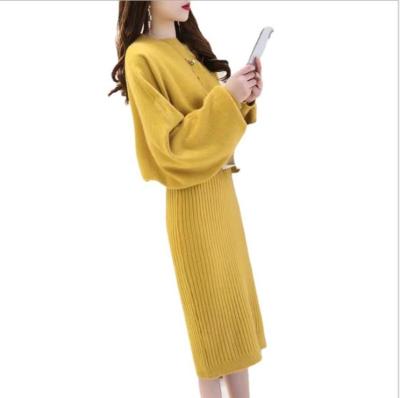 China Fashionable Anti-wrinkle Women Clothing 2 Piece Full Sleeve Knit Sleeveless Pullover Dress for sale