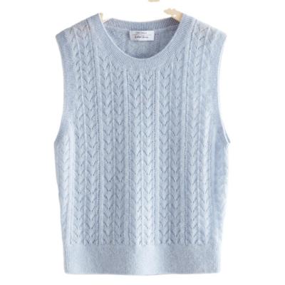 China OEM Popular QUICK DRY Soft Fashion Wool Mohair Hole Pointelle Women Knitted Sleeveless Vest for sale