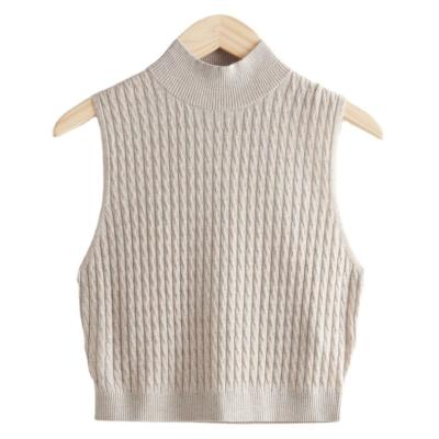 China Fashion Soft QUICK DRY Popular Cable OEM High Neck Slim Women Knitted Sleeveless Vest for sale