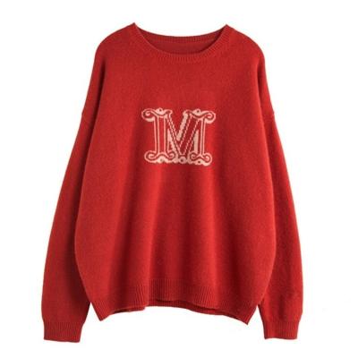 China Anti-Wrinkle OEM Design Fashion Customized Wool Cashmere Letter Jacqaurd High Quality Women Knit Sweater Pullover for sale