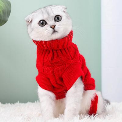 China Stocked Autumn And Winter Christmas Dog Sweater Cat Cheap Red Warm Pet Clothes Coat for sale