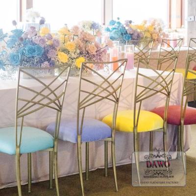 China Modern Manufacturers Cross Back Stainless Steel Iron Aluminum Made Gold Chameleon Dining Chair for sale