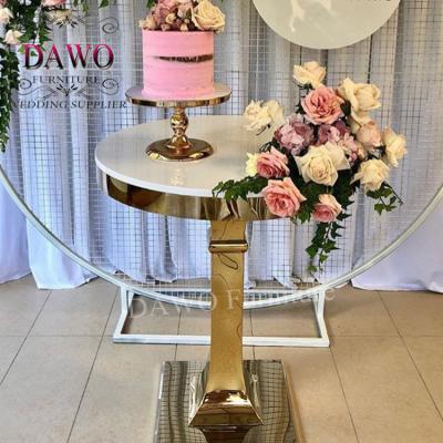 China Modern Wedding Decoration Centerpieces Marble Top Golden Metal Round Wedding Cake Table for sale