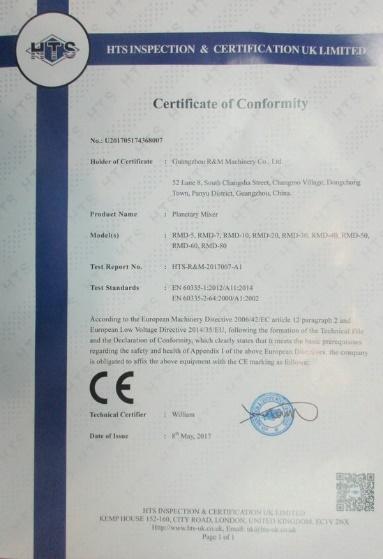 CE - Guangzhou R&M Machinery Co., Ltd.