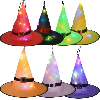 China Battery Operated LED Lighted Witch Hats With String Hanging Decoration Halloween Party Glowing Hats For Tree Yard Garden for sale