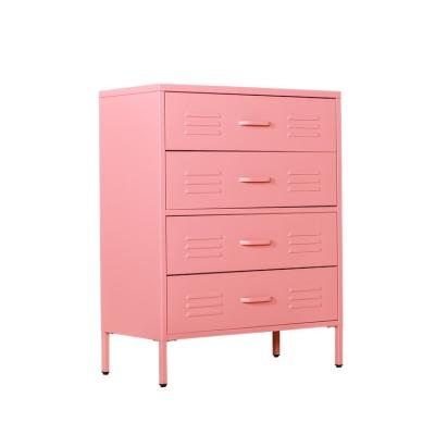 China Convertible Living Room Furniture Pink 4 Drawer Sideboard Steel Metal Storage Cabinet Drawer With Foot for sale