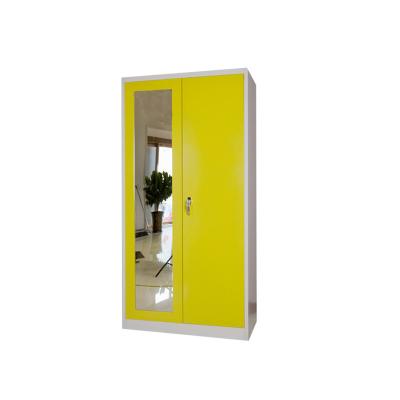 China Mingxiu armario scam espejo 2 door wardrobe modern yellow metal/almirah steel designs with mirror for sale