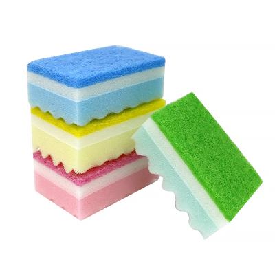 China Polyester Viable Corrugated Dish Scrubber Multi-Use Kitchen Household Multi-Use Dish Scrubber Washing Sponge Scouring Pad Cleaning Magic Rubbing Sponge for sale