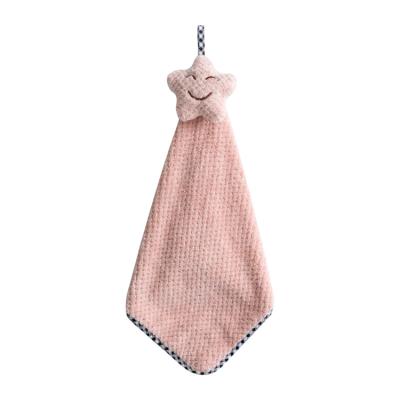 China QUICK DRY Cute High Absorbent Cute Star Style Hand Towel Microfiber Hanging Hand Towel for Kitchen and Bathroom for sale