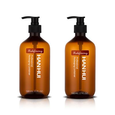 China 500 ml Bernsteinfarbene PET PCR Plastikpumpenflasche für Haarpflege-Shampoo zu verkaufen