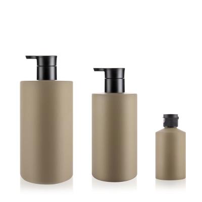 China Brown Color Painting Finished Plastic Bottle With Dispenser Pump For Shampoo Conditioner for sale