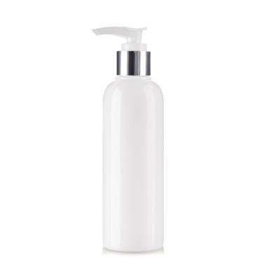 China 150ml White Boston Plastic Bottles With Silver Chrome Pump Lotion Top for sale