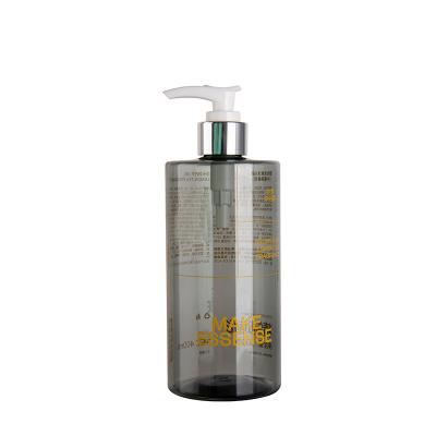 China 400ml Transparent Gray Shampoo Bottle With Electroplated Aluminum Pump for sale