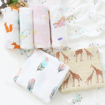 China 120*120cm Cotton Double Layer Anti-Static Bamboo Muslin Wrapped Soft Gauze Comforter Baby Bath Towel Cartoon Blanket Print Wrap Towel for sale