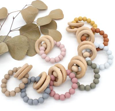 China 100% Eco-Friendly Natural Beech Wood Teether Play DIY Baby Teething Toy Hand String Beads Chewable Eco Friendly Colorful Baby Gift Set for sale