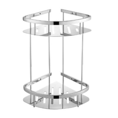 China Modern 304 Stainless Steel Corner Frame Helix Shaped Bathroom Corner With Double Hook Bathroom Triangle Shelf for sale