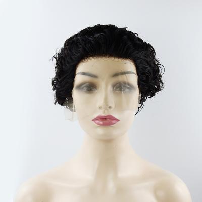 China Deep Wave Natural Black Short Curly Brazilian Cuticle Aligned Raw Virgin Hair Pixie Cut Lace Front Wigs for sale