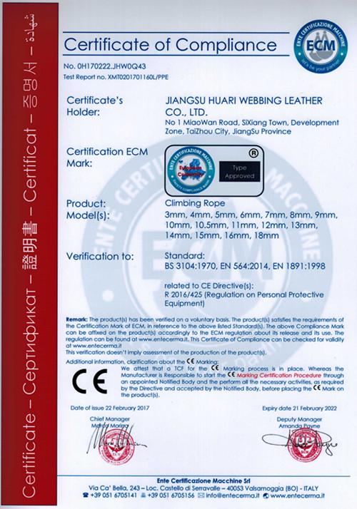 CE - Jiangsu Huari Webbing Leather Co., Ltd.