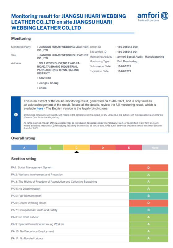 BSCI - Jiangsu Huari Webbing Leather Co., Ltd.