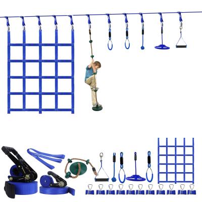 China Outdoor Kids Backyard Playground Obstacle Course Sets Ninja Slackline Monkey Line With Outdoor Swing for sale