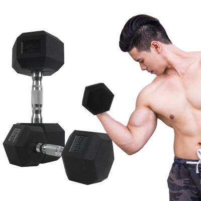 China Logo Gym Black Yoga Bodybuilding Custom Durable Chrome Handle Hex Fitness Rubber Dumbbell for sale