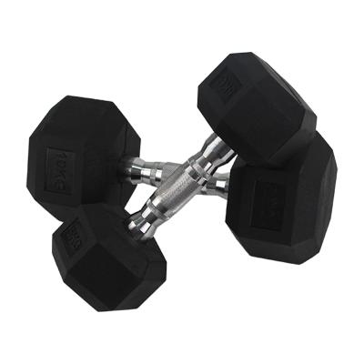 China Durable Black Chrome Handle Bodybuilding Fitness Gym 5KG 10KG Hex Cast Rubber Dumbbell for sale