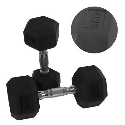 China Durable Gym Fitness Hex Dumbbell Chrome Cast Iron Grip Hexagon Black Rubber Dumbbell Set for sale