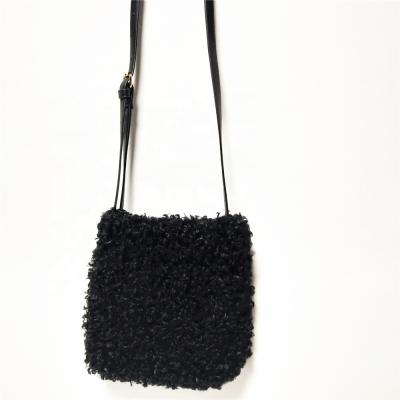 China Recycle Stock Women Bag Black Fur Bag With Leather Shoulder Bag for sale