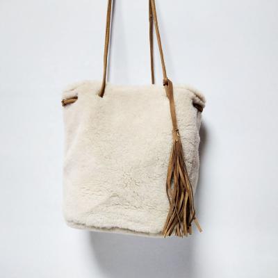 China Recycle Sample Purchase Order Fluffy Handbag With Suede Leather Strap for sale