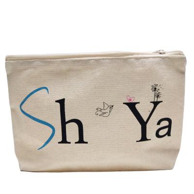 China Custom Logo Printed Eco Friendly Organic Japan Style Cotton Canvas Travel Cosmetic Makeup Bag Pouch With Zipper for sale