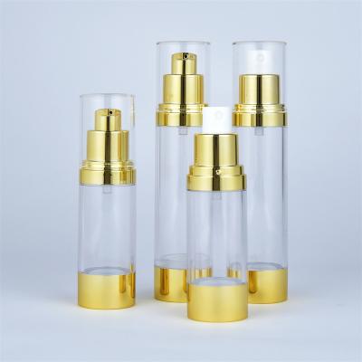 China China Supplier Gold Luxury Plastic Cosmetic Bottle 15ml Empty Airless Plastic Bottle With Pump for sale