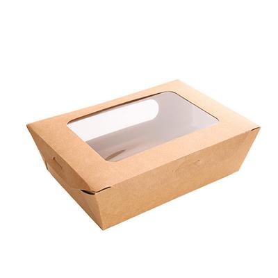 China Eco-Friendly One-Stop Salad Box Packing Hot Sale 500ML Packaging Paper Box Food Bowl With PET Window Salad Food Container for sale