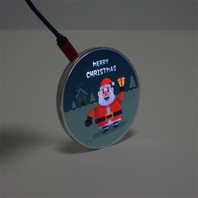 China LED Display 2021 Full Color Success Christmas Collection LED Full Color Printing Circular Shape Flat Wireless Charger for sale