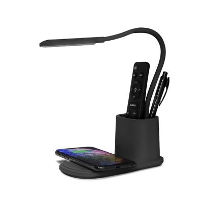 China Amazon 2021 Hot Selling Wireless Mobile Phone Charger Lamp Pen Stand 3in1 Table Lamp Wireless Charger 10W for sale