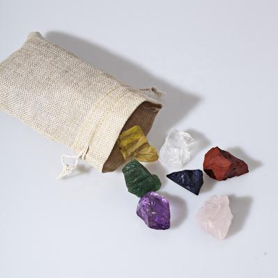 China China Crystal Reiki Healing Tumbled Stones Rough Raw Natural Seven Chakra Sets With Cloth Bag for sale