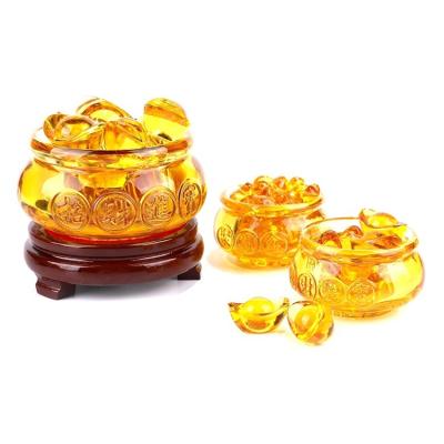 China Southeast Asian Wholesale Crystal Small Treasure Basin Bowl Ingot Yellow Chandelier Cornucopia for Feng Shui Decoration for sale