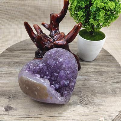 China China Real Amethyst Crystal Heart Shaped Clusters Uruguayan Geode Crystal Cluster for sale