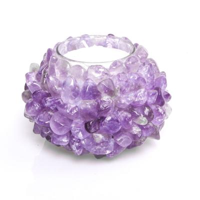 Chine Rough Quartz Crystal Gravel Candle Holder Luxury Exquisite Natural Handmade Amethyst à vendre