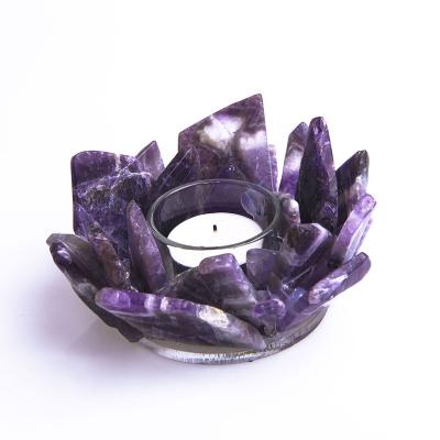 China Hot-selling home decoration natural crystal quartz amethyst piece candlestick holder for wedding keepsake for sale