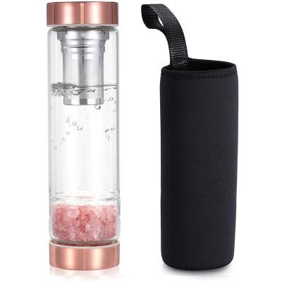 China China Wholesale Glass Crystal Gemstone Water Bottle Drinking Energy With Tea Infuser for sale