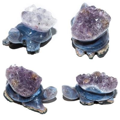 China Global Wholesale Natural Crystal Carving Amethyst Cluster Carving Turtle For Decoration for sale