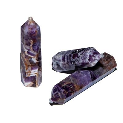 China Wholesale Natural Point China Crystal Craft Purple Dream Amethyst Tower For Decoration for sale