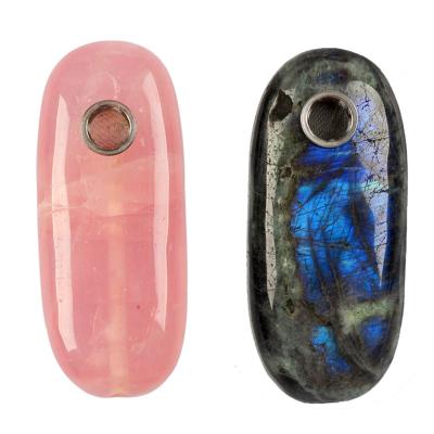 China High Quality China Palm Stone Quartz Smoking Pipe Crystal Rose Quartz Labradorite Oval Shape for sale